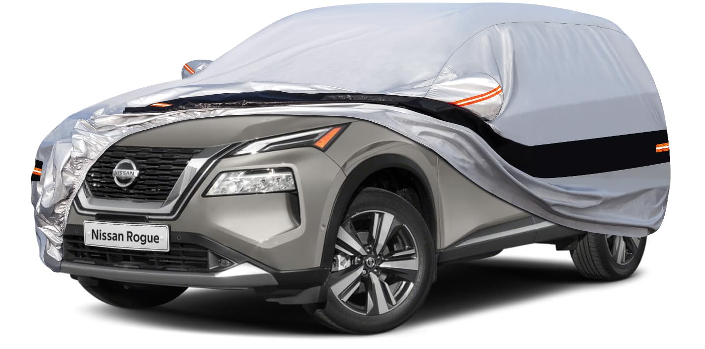10 Layers SUV Car Cover Custom Fit for Nissan Rogue (2007-2024) Waterproof All Weather for Automobiles, Outdoor Full Cover Rain Sun UV Protection.Silver