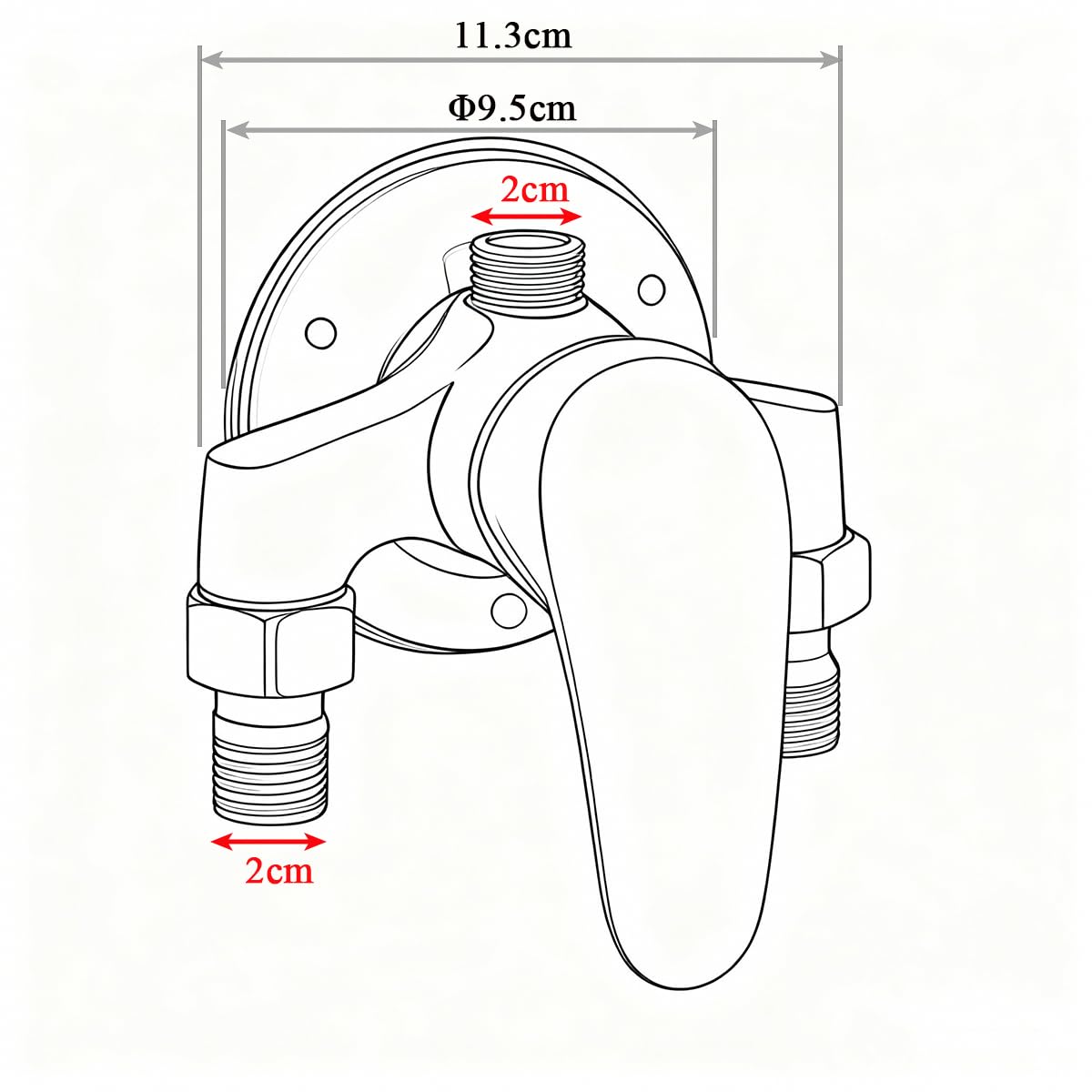 Grifo Mezclador de Ducha, Grifo de Ducha Montado en Pared, Válvula Mezcladora Manual para Agua Fría y Caliente, Acabado Cromado