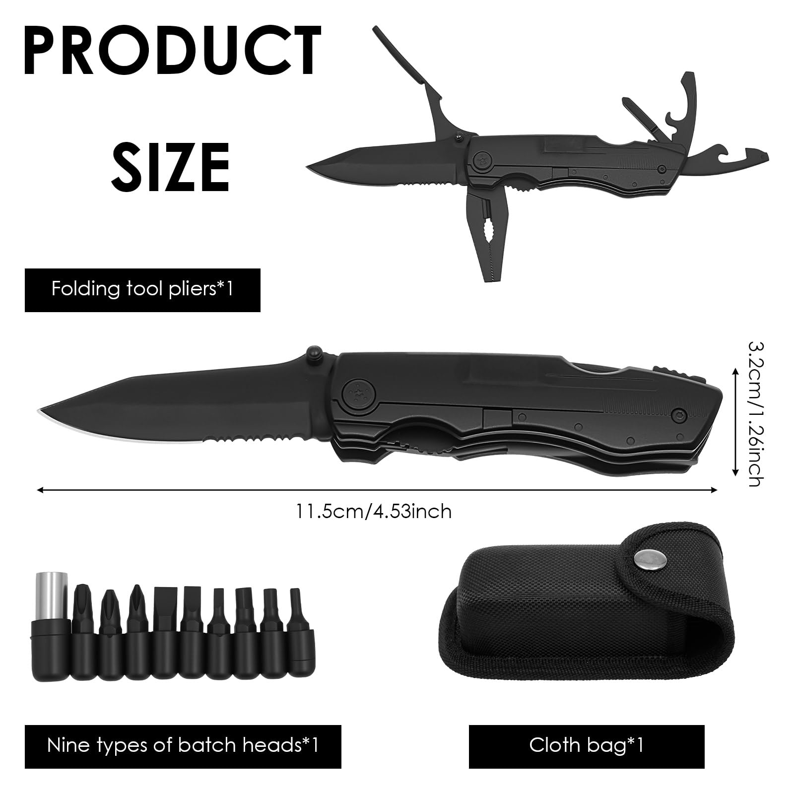 Aluminum Alloy Multitool Pocket Knife Practical Folding Multi Tool Foldable Versatile Utility Plier Set for Outdoor Black — view 6
