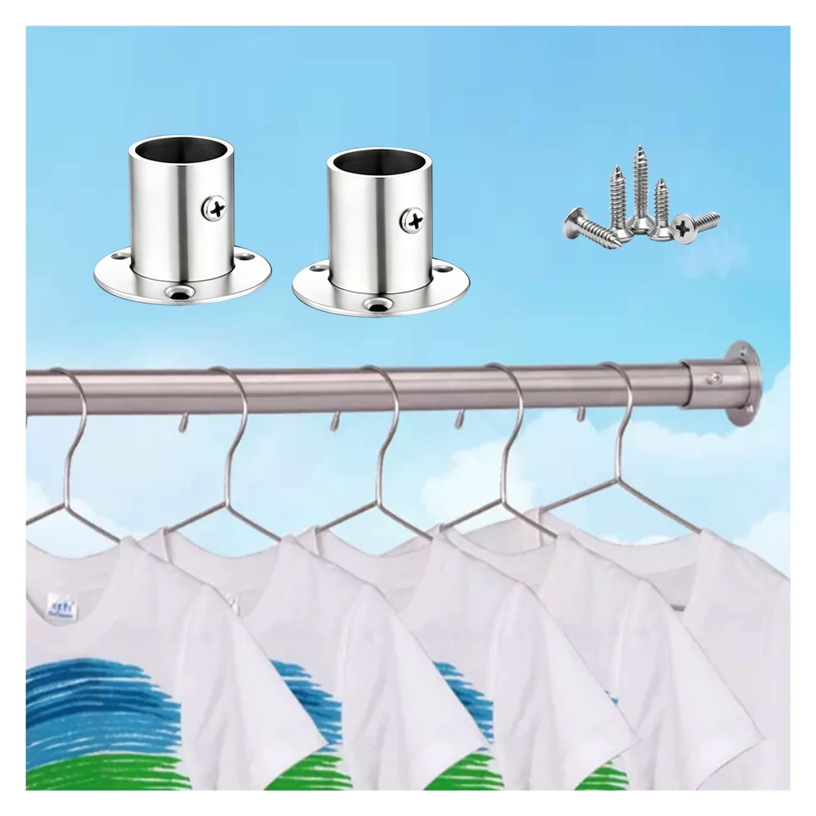 No Rust Hanging Clothes Closet Rods, Heavy Duty Metal Wardrobe Rod for Hotel/Cupboard/Clothing Store, Customizable Garment Bar with End Supports(L 74.8"/190cm)