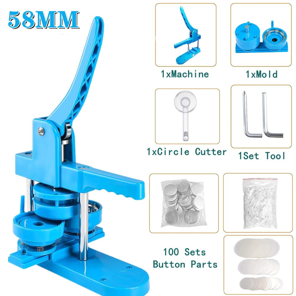 Machine à fabriquer des Boutons de Badges 3 en 1, avec 100 pièces de Boutons + Moule de 3 Tailles + Coupe-Cercle de 3 Tailles(Blauw)