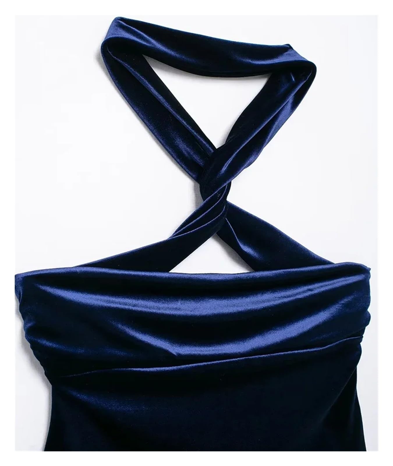 Femmes Bleu Plissé Dos Nu Côté Zipper Tops Vintage Halter Neck Sans Manches Femme Top, bleu, M