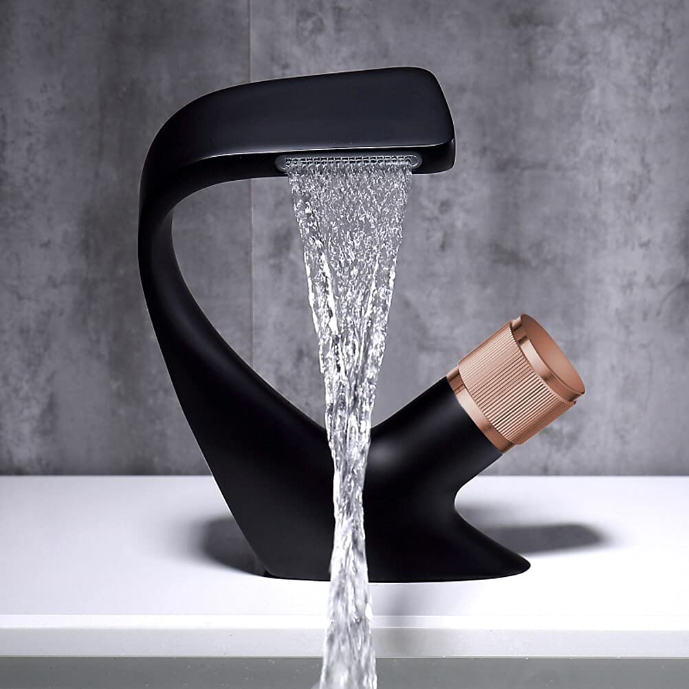 Grifos mezcladores de lavabo Tipo Cascada, monomando, de latón, con diseño único, para lavabo de baño, con Agua fría y Caliente, acabado cromado.