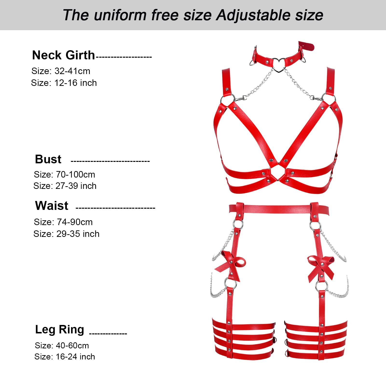 Womens Harness Leather Body Chain Bowknot Lingerie Garter Belts Set Hollow Out Christmas Dance Fashion Clothing: BANSSGOTH Womens Harness Leather Body Chain Bowknot Lingerie Garter Belts Set Hollow Out Christmas Dance Fashion Clothing