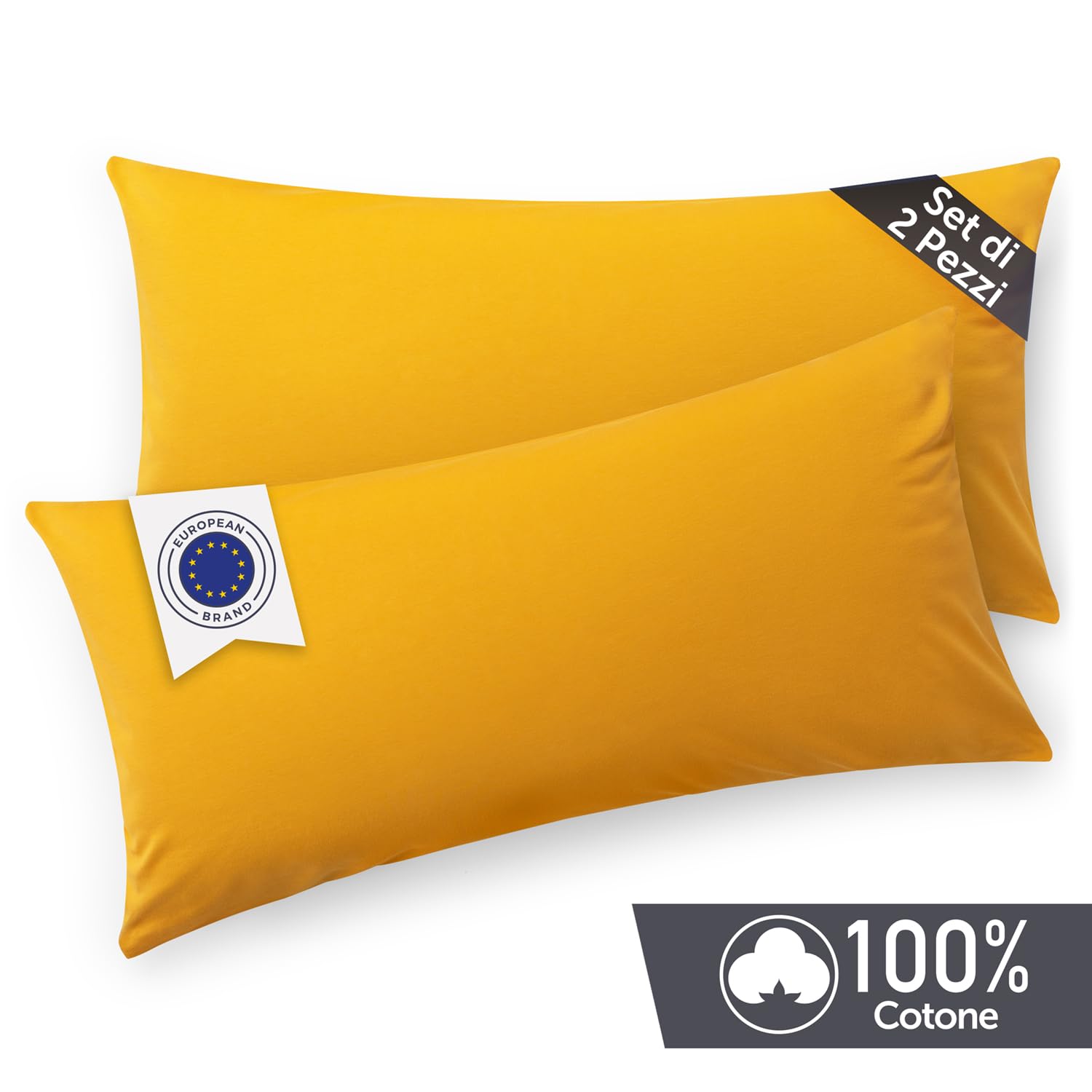 Blumtal Federe Cuscini Letto Matrimoniale Cotone - Federe Cuscini 40x60-100% Cotone, Set di 2 Federe in Jersey con Cerniera, Federa certificate Oeko-Tex, Cuscini per Divano - Giallo