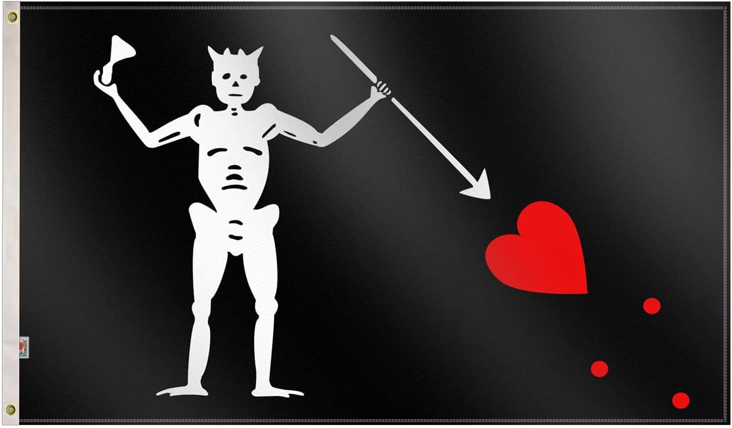 Rhungift Double Sides Pirate Edward Teach Flag Large 3x5 Ft, Moderate-Outdoor 100D Polyester,Canvas Header and Double Stitched- Bloody flags BlackBeard Halloween Flag