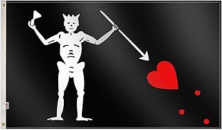 Edward Teach Flag Large 3x5 Ft, Moderate-Outdoor Both Sides 100D Polyester,Canvas Header and Double Stitched - Brass Grommets for Easy Display The Terrifying Flag of Blackbeard Pirate flags