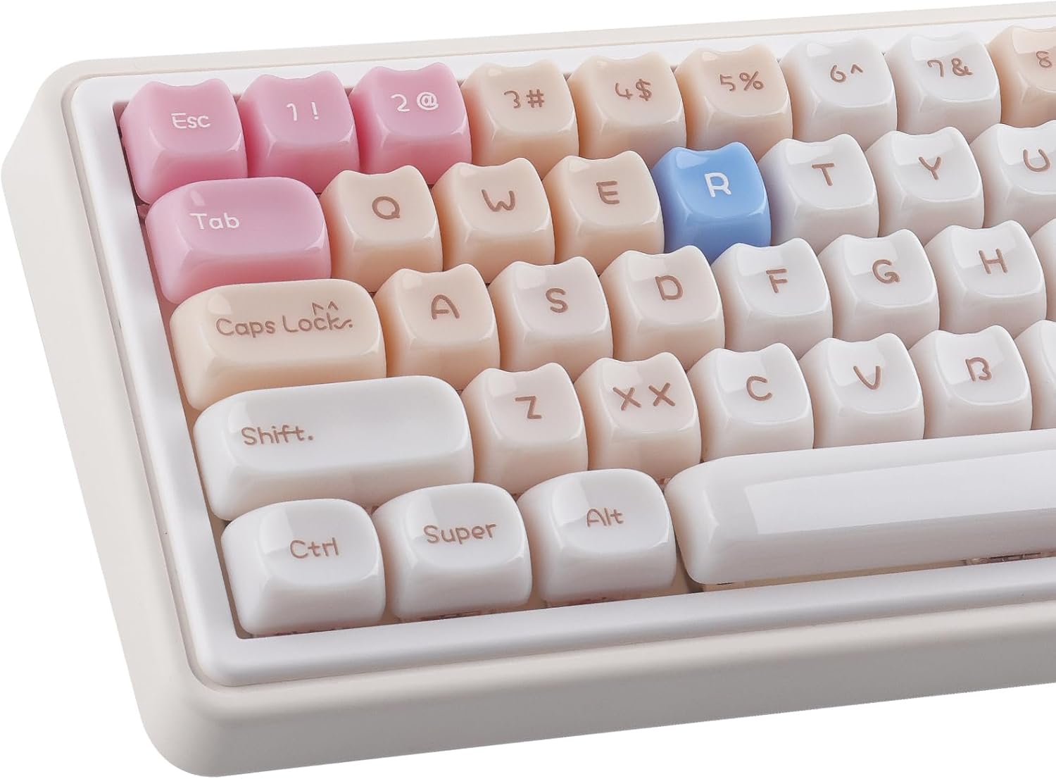 Ceramic Jade Ragdoll Cat Keycaps, 148 Keys Translucent Pink Jelly Cute Keycaps Mao Profile Creamy Custom Keycap for Cherry Gateron MX Swithes Mechanical Keyboards