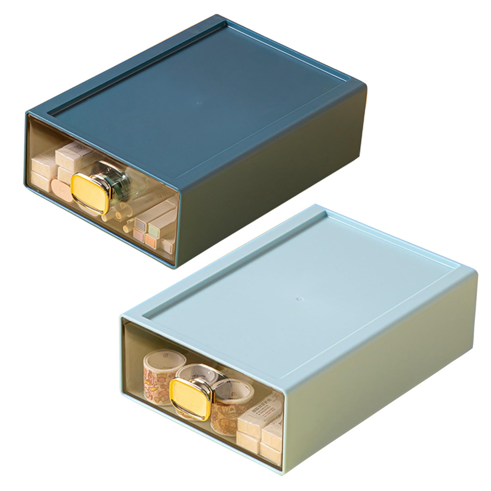 Jarsense 2PCS Desktop Storage Drawer Small Drawer Storage Cabinet Drawer Desktop Organizer Stackable Storage Drawer for Stationery Cosmetics Bedroom Bathroom Dresser(Green+Blue)