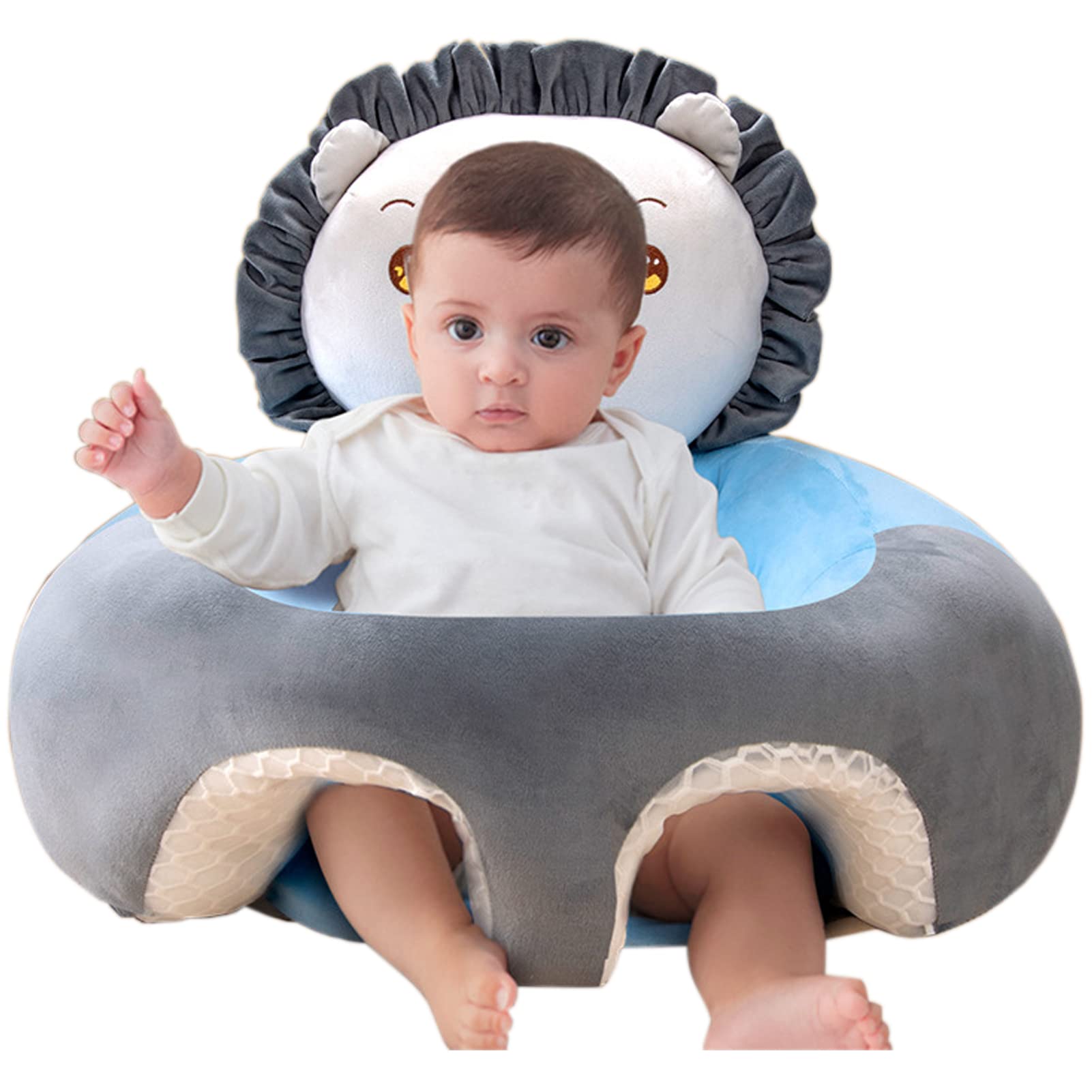 U-HOOME Baby Sofa Learn Sitting Chair Nursery Support Seat Pillow Protector Plush Cushion Infant Sitting Chair Baby Support Seat Learning to Sit Sofa Chair (3-24 Months) (Blue Lion)