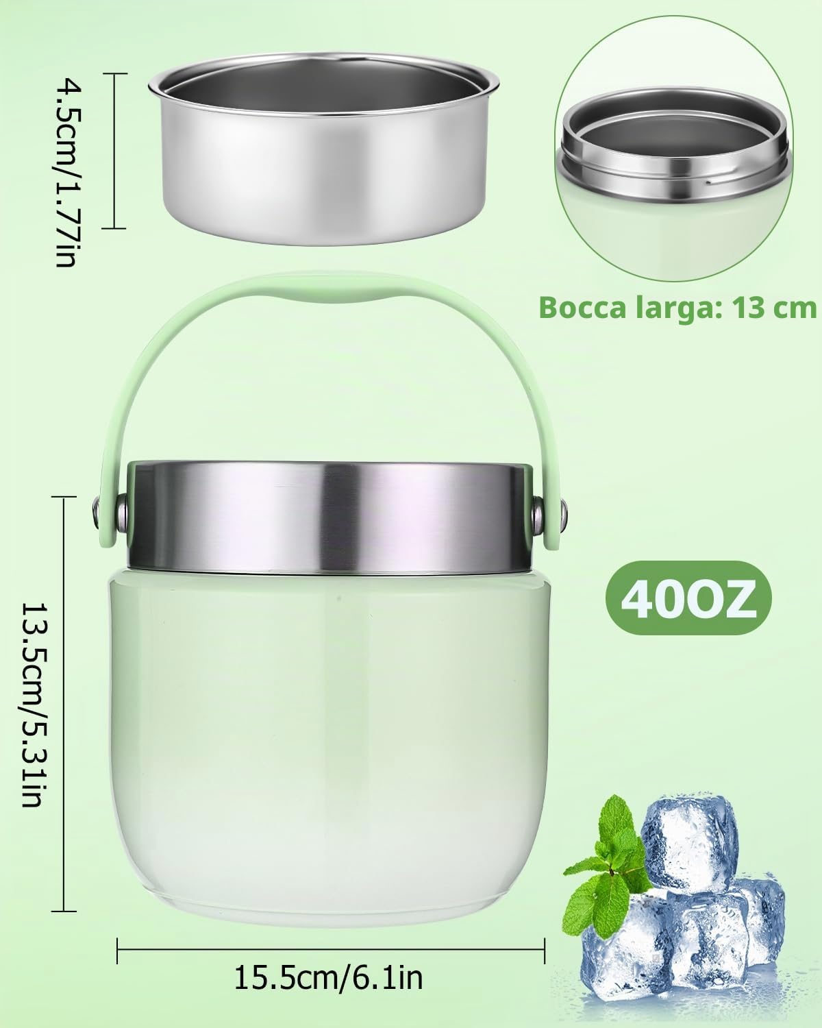 Contenitore termico per alimenti, 1200 ml, ciotola termica con coperchio, contenitore in acciaio inox con cucchiaio pieghevole, contenitore termico per bambini, adulti, per conservare zuppe, porridge