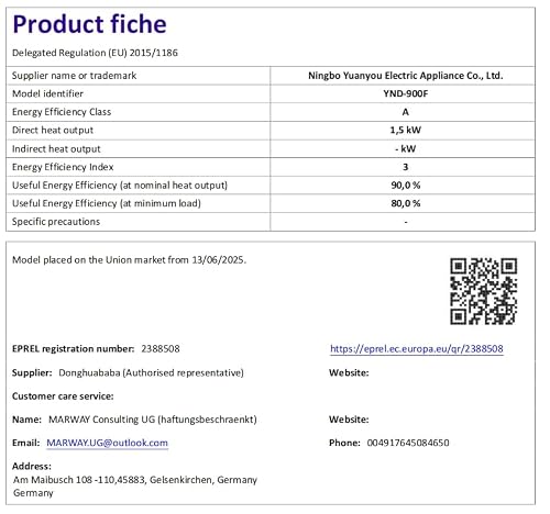 Miniatura 9 de Calefactor Bajo Consumo, 1500w, 3 Modos, Calefactor De Cerámico Ptc, Protección Sobrecalentamiento Y Protección Contra Vuelcos, Portátil Estufa Eléctrica Para Dormitorio, Salon, Oficina