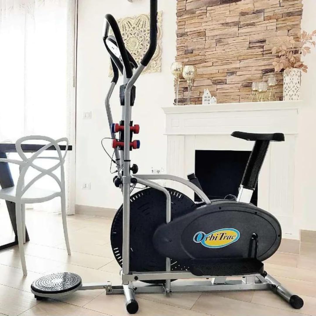FFitness Cyclette Ellittica Volano 5kg, Ellittica Home trainer 2 in 1, Bici da camera, monitor LCD, pesetti e disco torsione inclusi