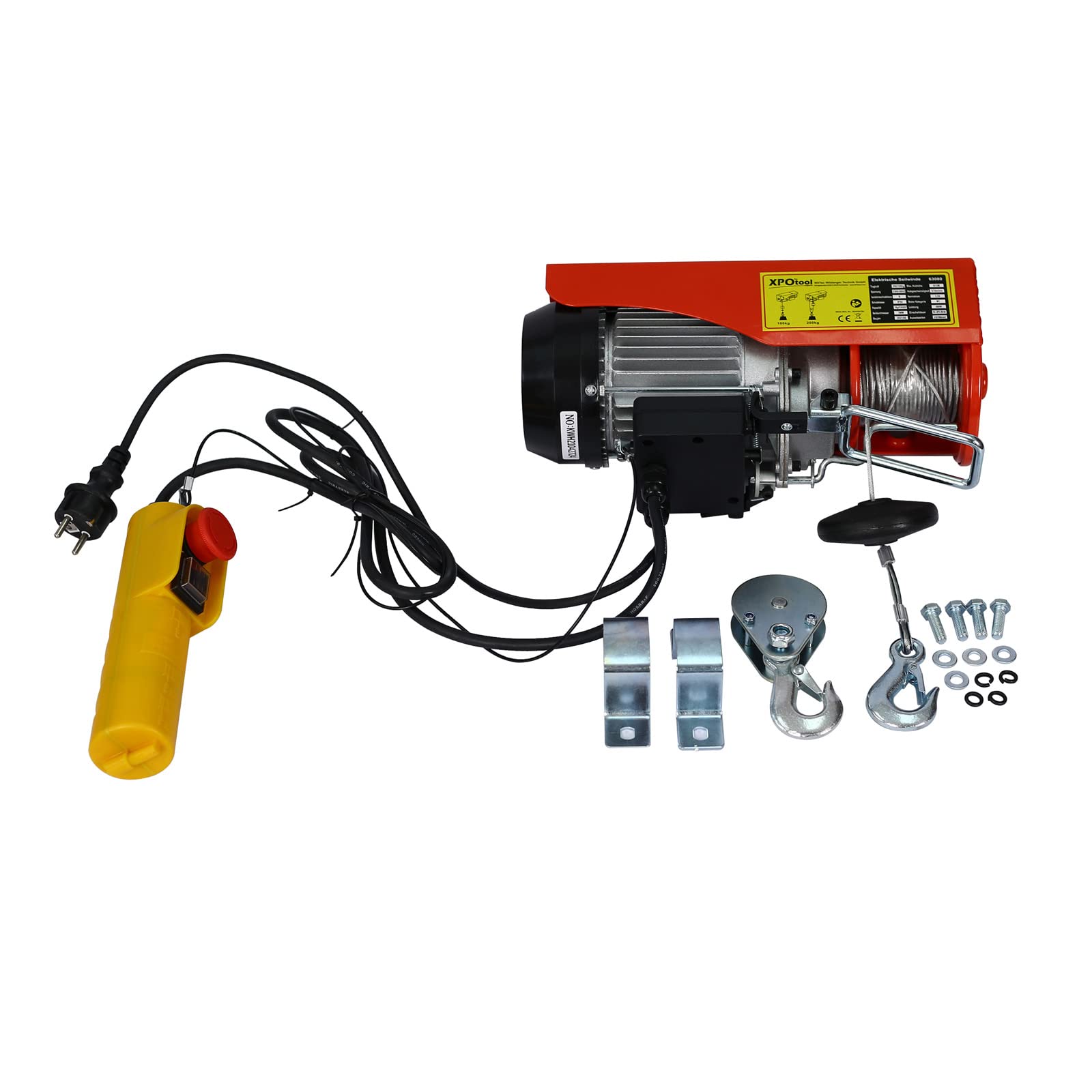Wiltec Elektrische Seilwinde 540W bis 125/250kg, Motorwinde mit Seilzug 12/6m und Einhandbedienung, Elektroseilwinde