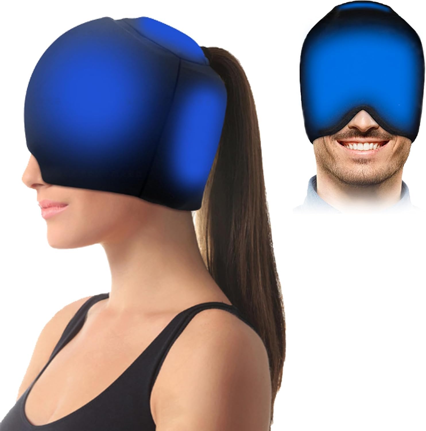 Gel cap Per Emicrania, un Buon Cappello Per Alleviare l'emicrania, Si Rilassa Quando Attacchi di Emicrania, Gel Riutilizzabile, Cappuccio per Emicrania e Sinusite che Copre la Testa(Blu)