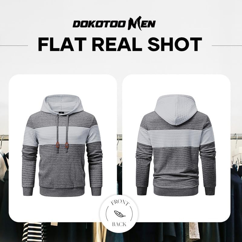 Men's Casual Sweatshirts Long Sleeve Drawstring Color Block Pullover Graphic Hoodies with Pockets - Image 7