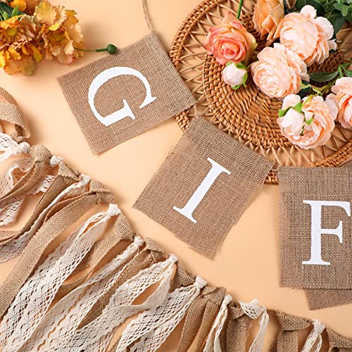 2-Pcs-Boho-Burlap-Banner-Baby-Shower-Decorations-Set-Include-Rustic-Gift-Banner-Decor-Bunting-Sign-Bunting-Gifts-Sign-Burlap-Lace-Tassel-Garland-Rag-Garland-Tie-for-Party-Wedding-Bridal-Farmhouse 2 Pcs Boho Burlap Banner Baby Shower Decorations Set Include Rustic Gift Banner Decor Bunting Sign Bunting Gifts Sign Burlap Lace Tassel Garland Rag Garland Tie for Party Wedding Bridal Farmhouse