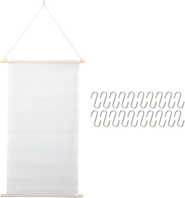 Boporea Hanging Earring Organizer, Earring Holder Wall Mounted Earring Display Holder Mesh Earring Hangers With 20 Hooks For Rings, Earrings, Necklace Organizer
