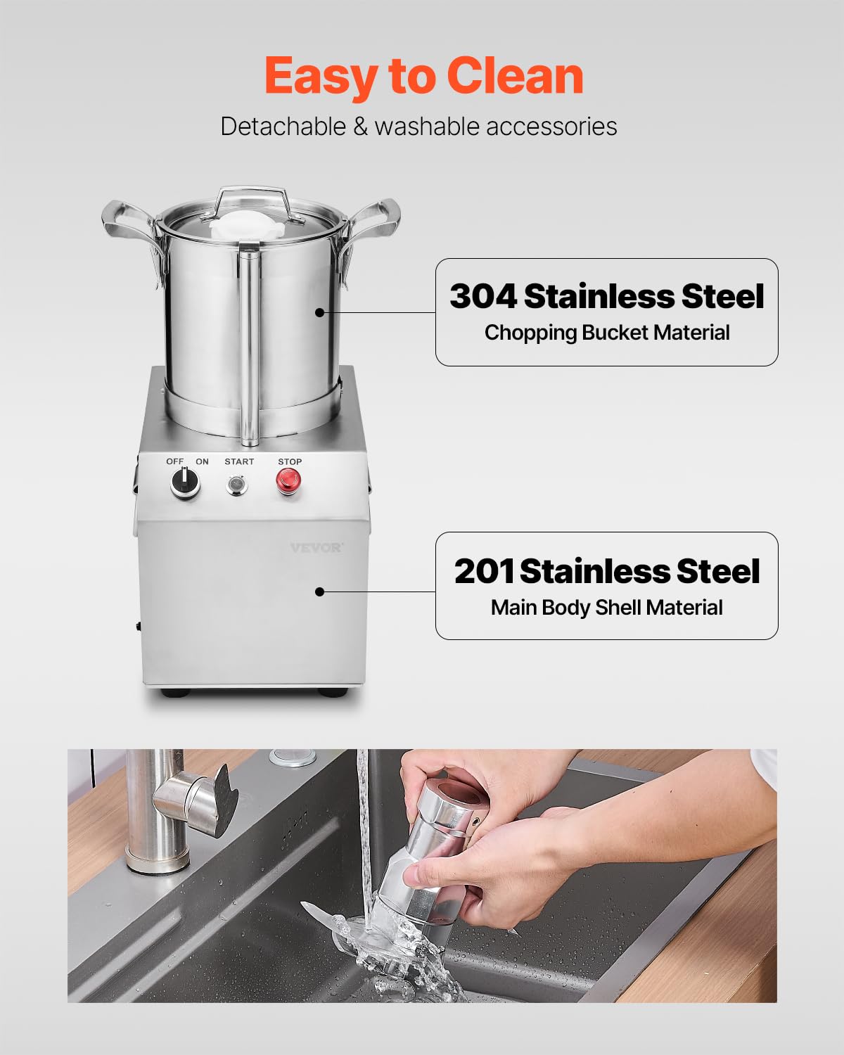 VEVOR Procesador de Alimentos y Picadora de Verduras, Acero Inoxidable de Grado Alimenticio 4 L con 2 Cuchillas Curvas S Adicionales, para Picar Verduras, Frutas, Granos y Nueces, 300 x 300 x 475 mm