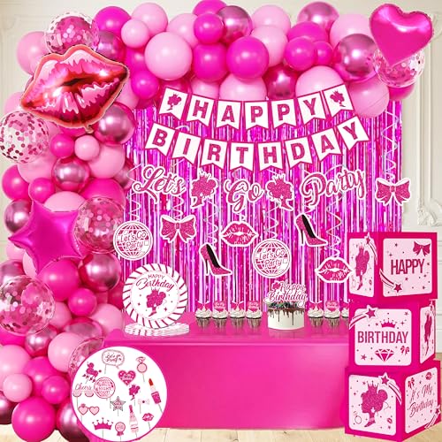 Hot Pink Birthday Party Decorations for Women Girls,Happy Birthday...