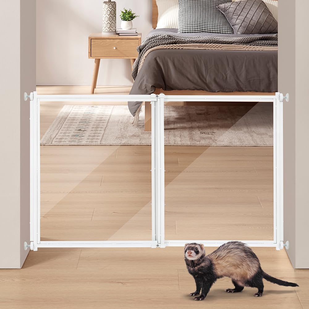 beeNbkks Clear Ferret Gate, Small Pet Barrier for Doorways Hallways Stairs Kitchen, Pressure Mounted Safety Pet Gate for Small Dogs Cats, Fit 22" to