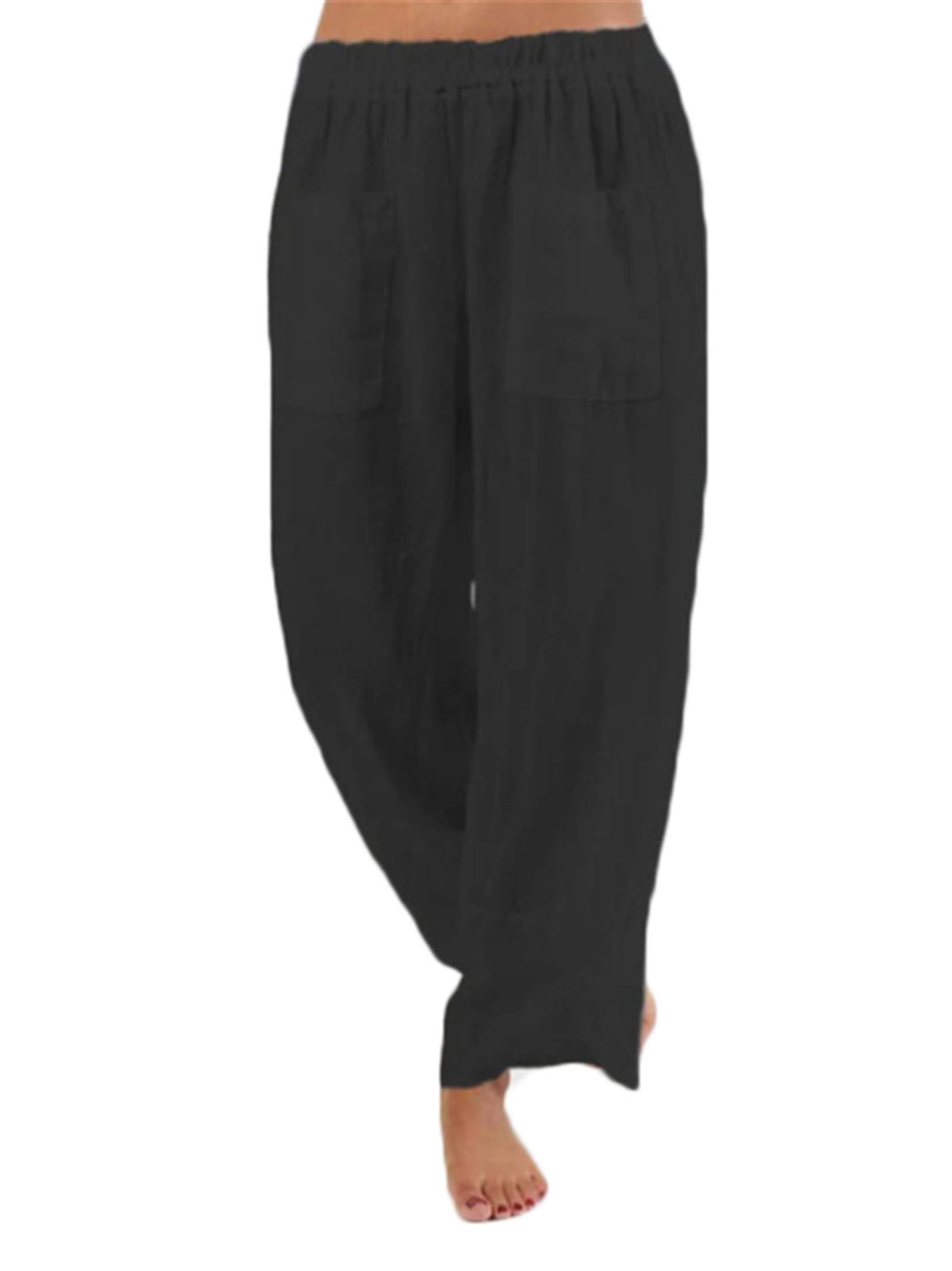 Andongnywell Womens Plus Size Fashion Casual Long Casual Pants Pocketed Elastic Waist Pant Trousers