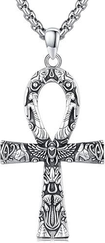 Collar Ankh para hombre de plata de ley 925 con colgante de cruz Ankh, amuleto de Ankh, joyería egipcia, regalos para mujeres