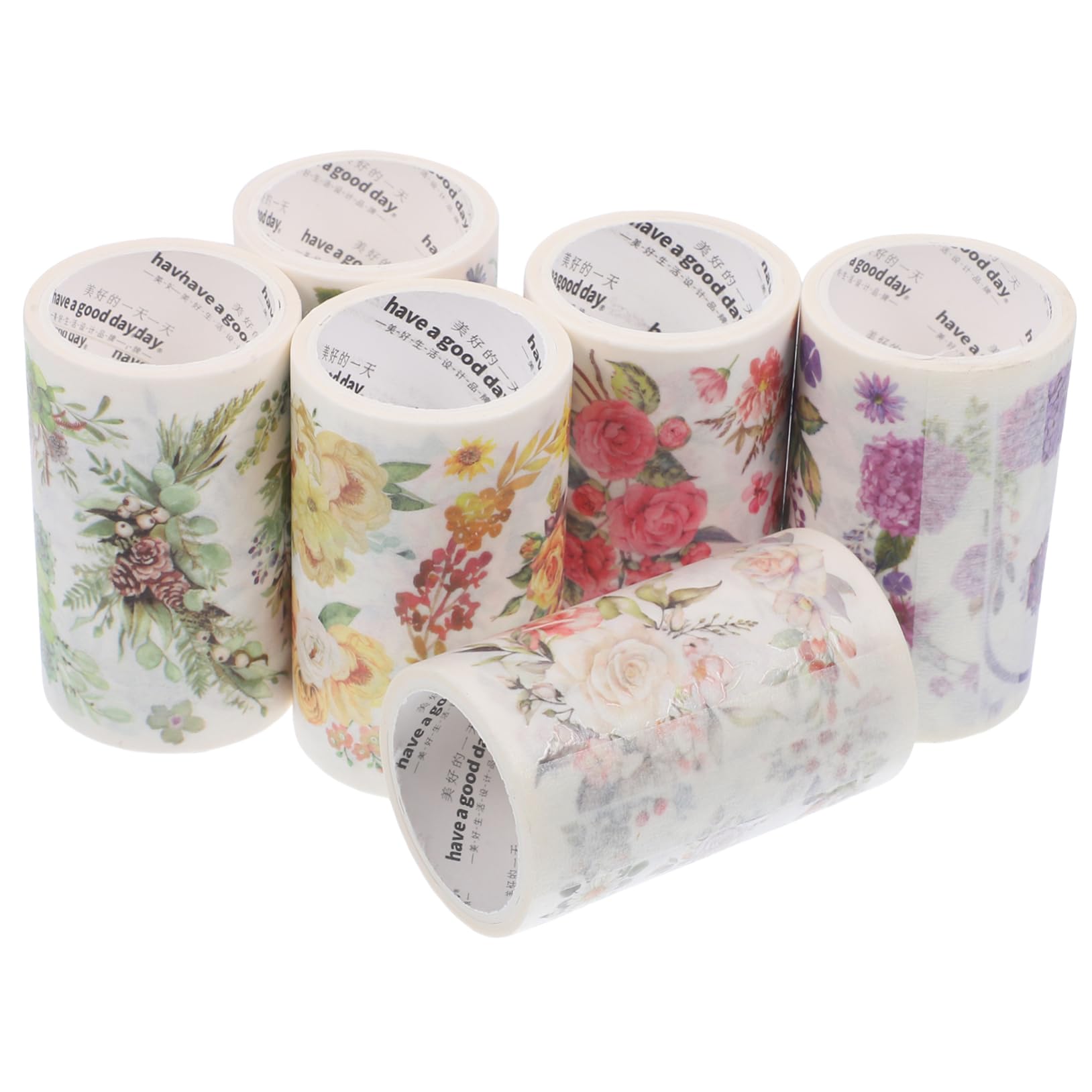 5 Ensembles Ruban Washi Fleuri Ruban Lavable Bande Adhésive Délavé Distributeur Esthétique Stickers Bande De Papier De Couleur Album Pastel Papier 6 Rouleaux * 5
