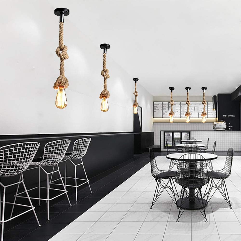 Lampada A Sospensione In Corda Canapa - E27, Vintage, 1 Metro, Per Interni - Foto 8