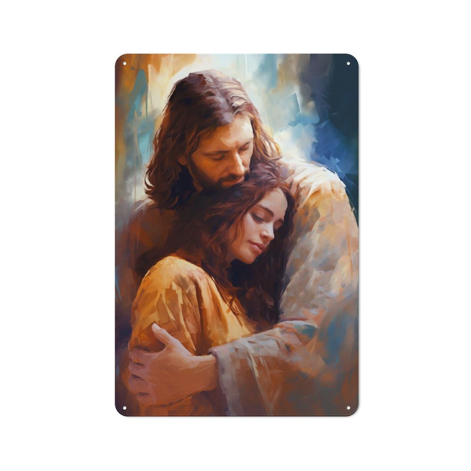 Junmoney Jesus Embracing Woman Retro Metal Sign 30X20cm For Garden Room Or Summerhouse, For Garden Room Decor Fans