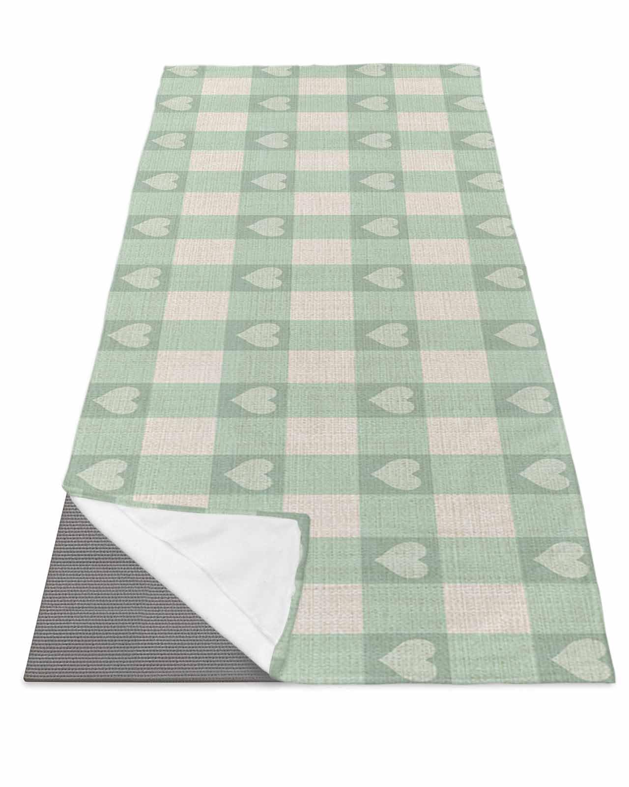 BOSIJOY Yoga Mat Towel,Seamless Love Heart Green Checker Non Slip Sweat Absorbent Hot Yoga Towels with Corner Pockets,Stripe Plaid on Farm Linen Soft Microfiber Towel for Pilates Bikram 70