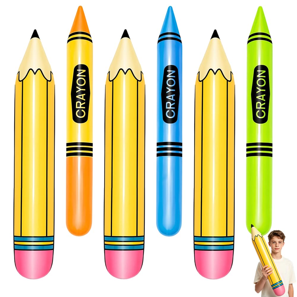 6 PCS Giant Inflatable Crayons, Party Favors Giant Pencil Props, Large Blow up Crayon Set for Kids Birthday Party, Classroom Decorations, School Supplies, Back to School Party Favors
