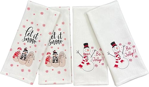 Miniatura 4 de Toallas de cocina de temporada para decoración del hogar cuatro (4) toallas de mano en espiga dos (2) muñeco de nieve Let It y dos (2) muñecos de