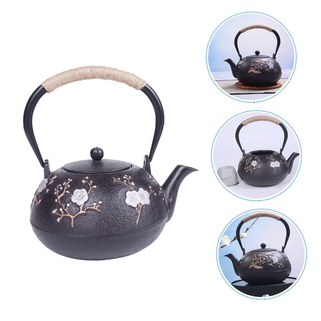 Cabilock Tetera de Hierro Fundido Japonesa Infusor, Buena Aislamiento Térmico y Diseño para Uso Hogar, Material Hierro Resistente y Práctica para Té