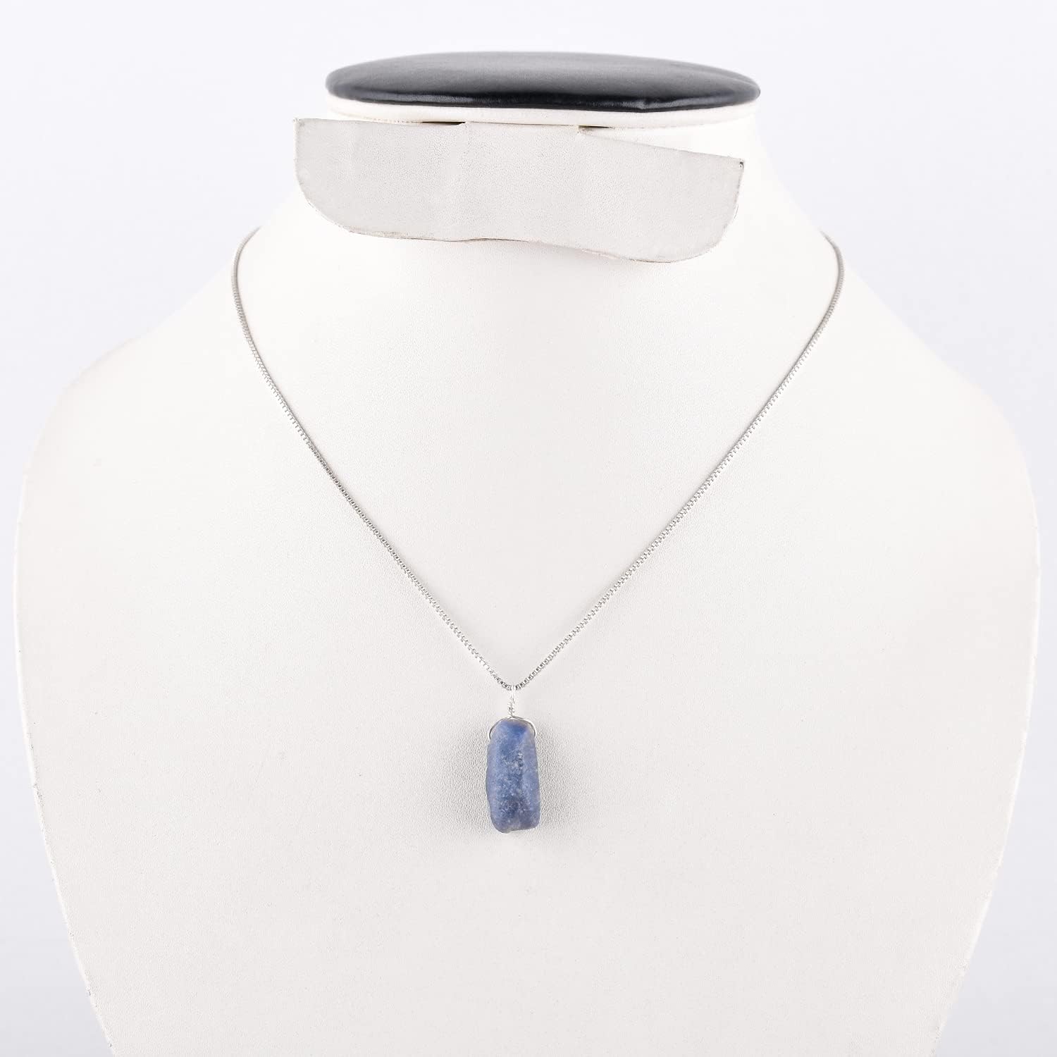 YANARA Raw Blue Sapphire Christmas Gifts For Men/Women Natural Neelam Stone Rough Crystal Gemstone Dainty Pendant Necklace, September Birthstone, Silver Plated Chain 18 inch