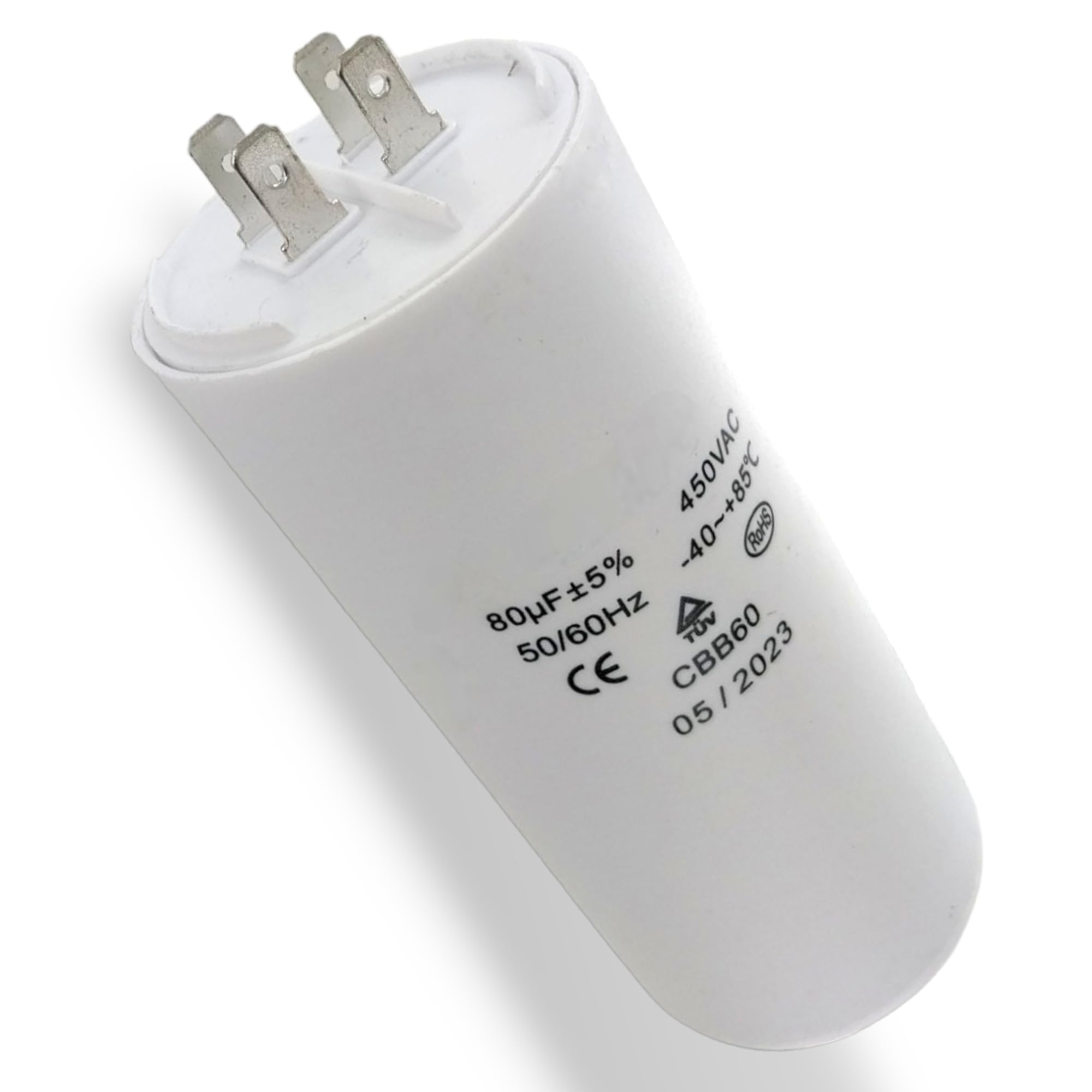 DL-pro Condensatore 10µF 450V CBB60 Con Attacchi A Linguetta E Vite M8 - Universale Per Elettrodomestici (Whirlpool, Bosch, Indesit, Ecc.) 35x65 Mm