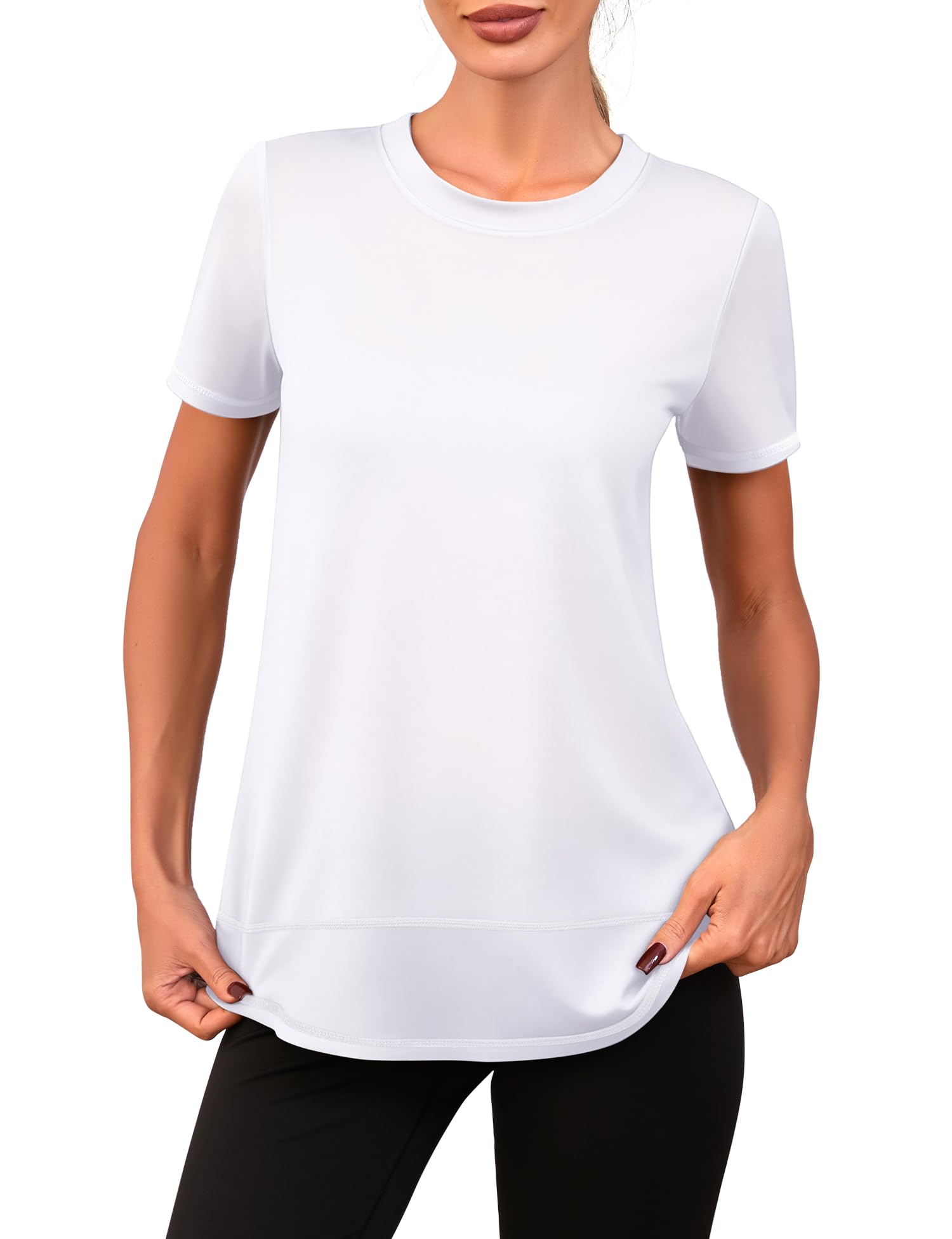 Memouniva Sportshirt Damen Kurzarm Slim Fit Fitness Yoga T-Shirt Gym Sport Oberteile Leicht Funktionsshirt