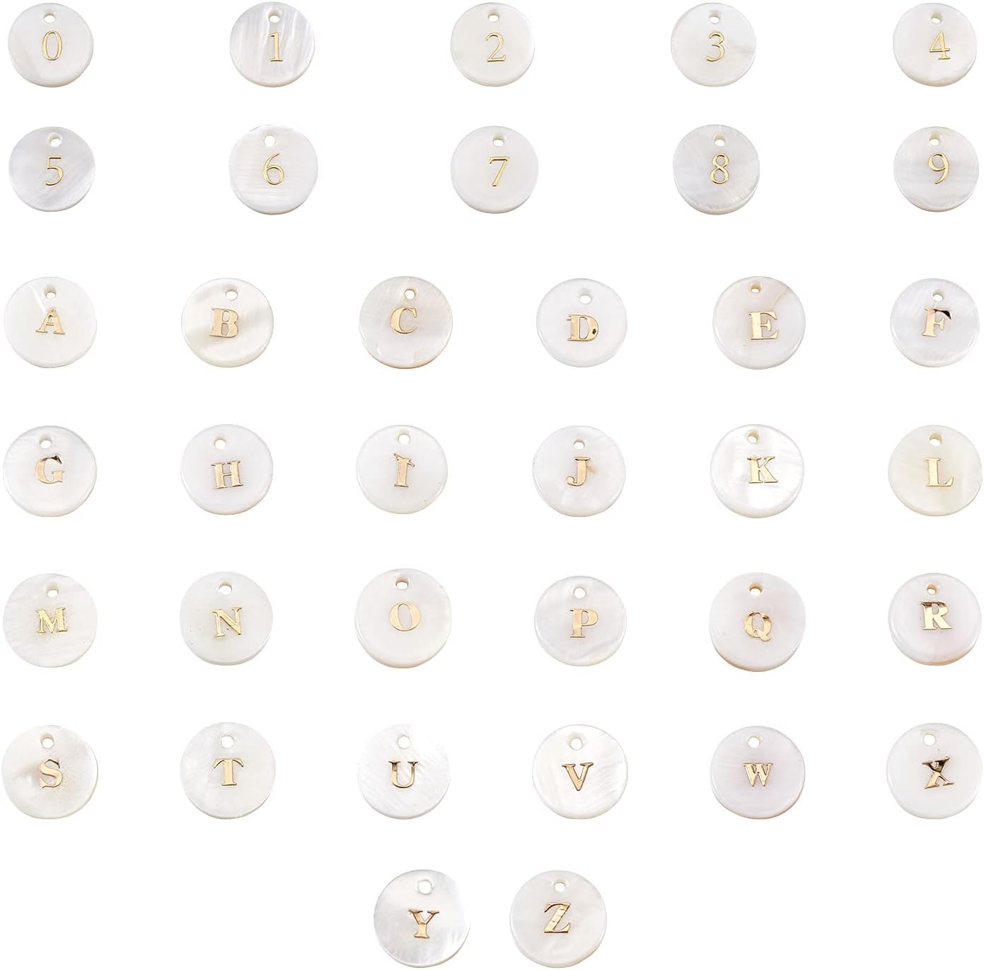 Craftdady 92pcs Freshwater Shell Alphabet Pendants Flat Round White Shell with A-Z Letter Number Bead Charms 11mm for Name Bracelets Necklaces Earrings Jewelry Crafts Making - Image 2