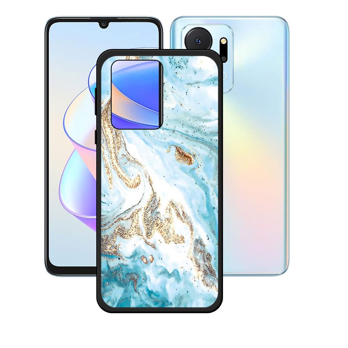 LYZXMY Cover per Honor X7a (6.75) Nero + Staffa girevole + Pellicola Protettiva in Vetro Temperato - Custodia Morbido Silicone Protettivo TPU Case