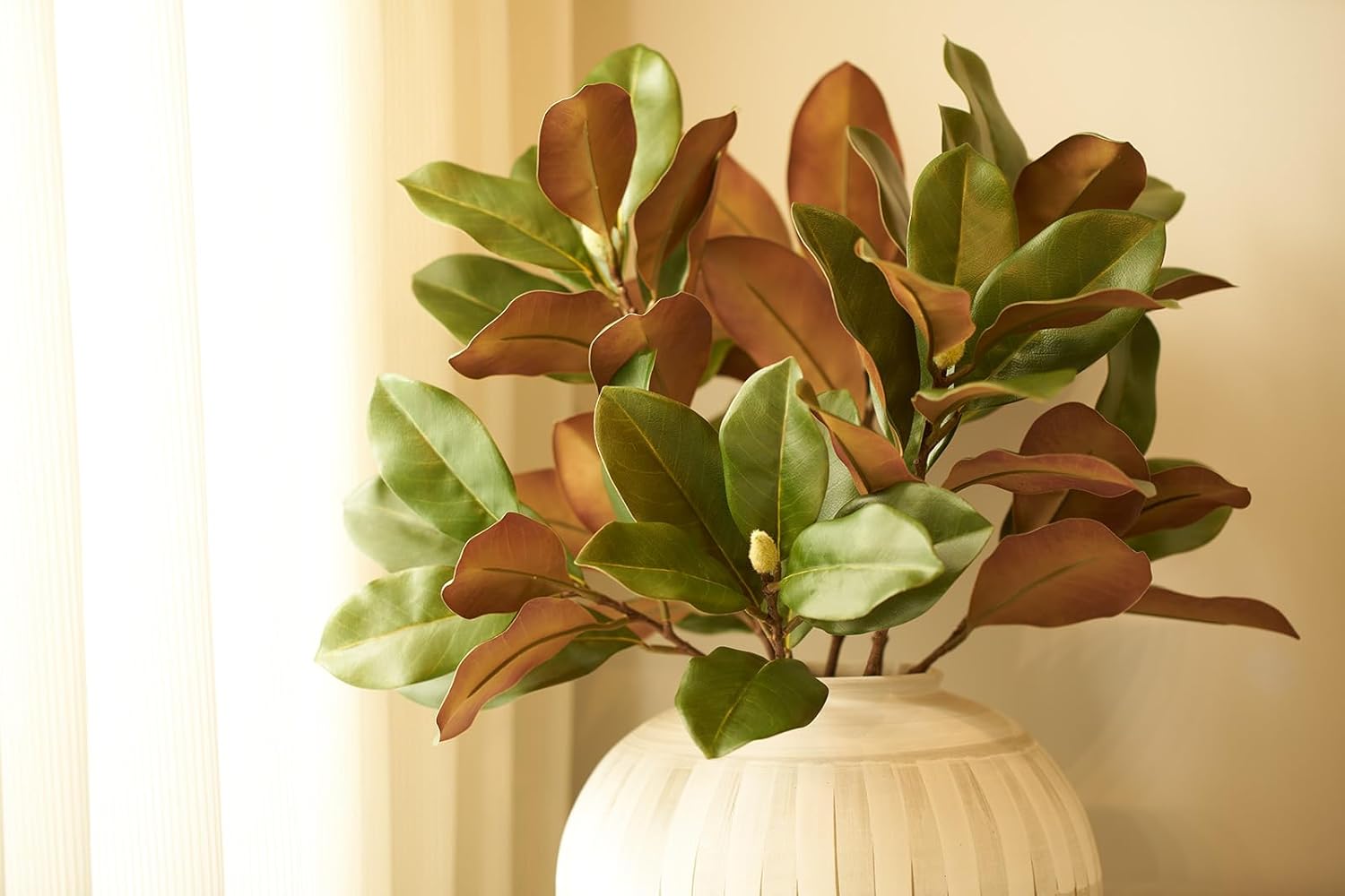 28'' Artificial Southern Magnolia Branches, Realistic Magnolia Tree Fork, Picks for Home Décor, Real Touch Leaves, Set of 4