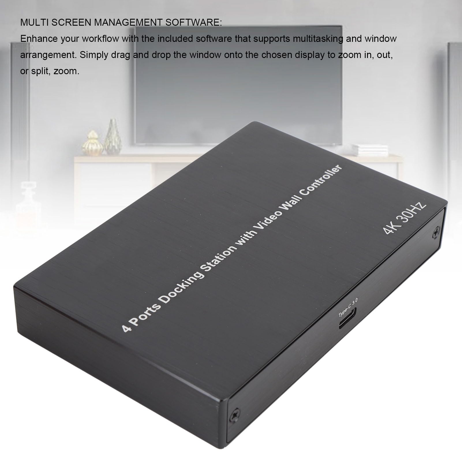 Ejoyous Adapter Interfejsu Multimedialnego USB 3.0 na HD 4-portowa Stacja Dokująca ze Stopu Aluminium 4K 30 Hz X2 1080P 60 Hz X2 do Wielozadaniowej Transmisji Strumieniowej w Biurze i Domowych