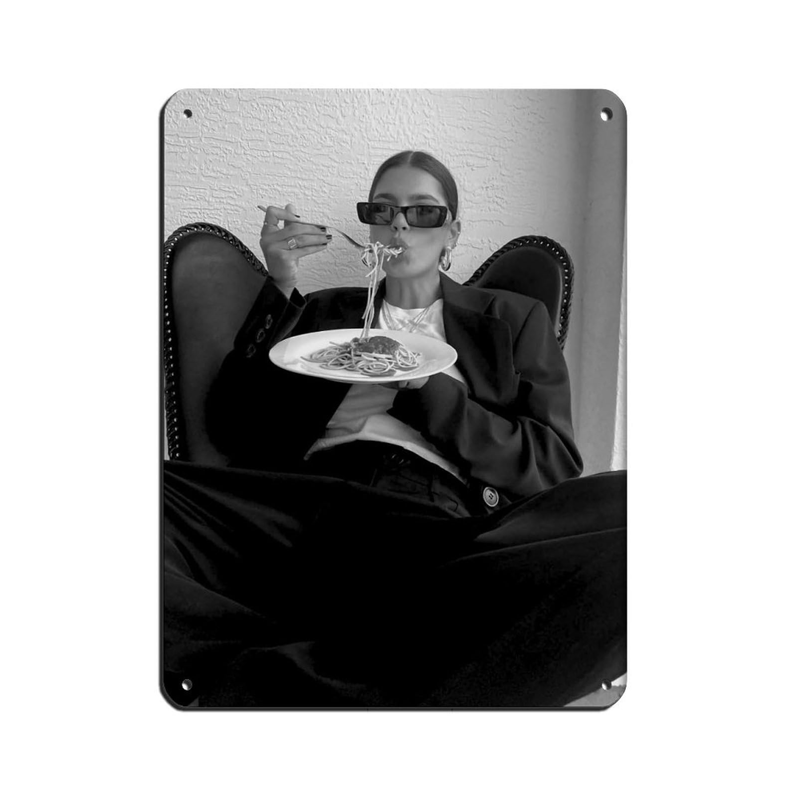 Woman Eating Spaghetti Poster（1） Tin Sign Vintage Metal Pub Club Cafe Bar Home Wall Art Decoration Poster Retro 12x16inch(30x40cm)