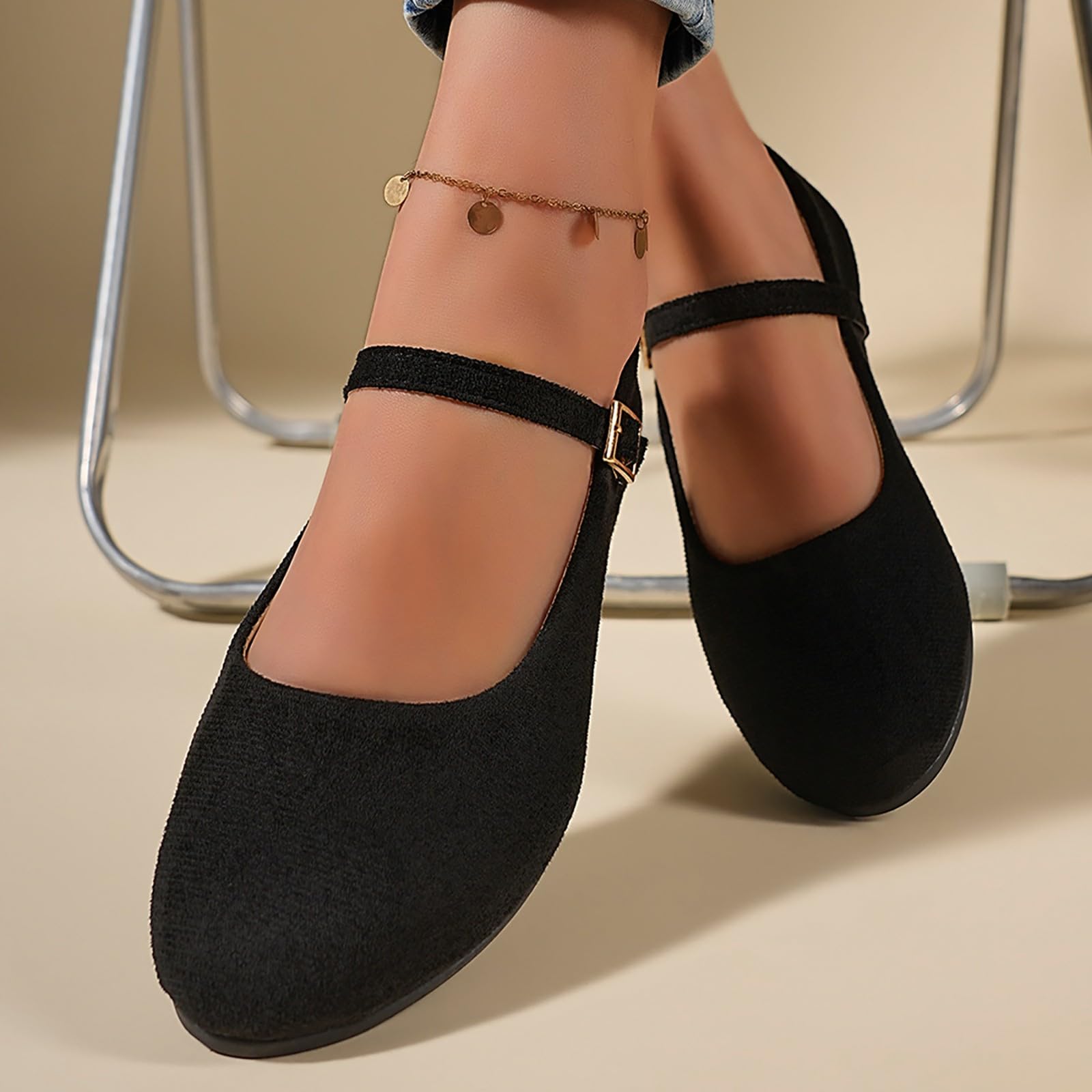 Mary Jane - Zapatos planos para mujer, diseño de rayas, ante