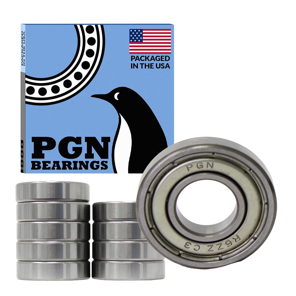 PGN (10 Pack) R6-ZZ Bearing - Lubricated Chrome Steel Sealed Ball Bearing - 3/8" x7/8" x9/32 Bearings with Metal Shield & High RPM Support
