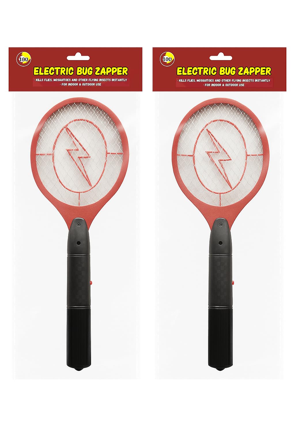 Bug Zapper Battery operated Electric Fly Swatter Racket for Flies, Mosquitos, Wasps and other Insects - Ideal for Indoor and Outdoor Use (RED/BLK X2)