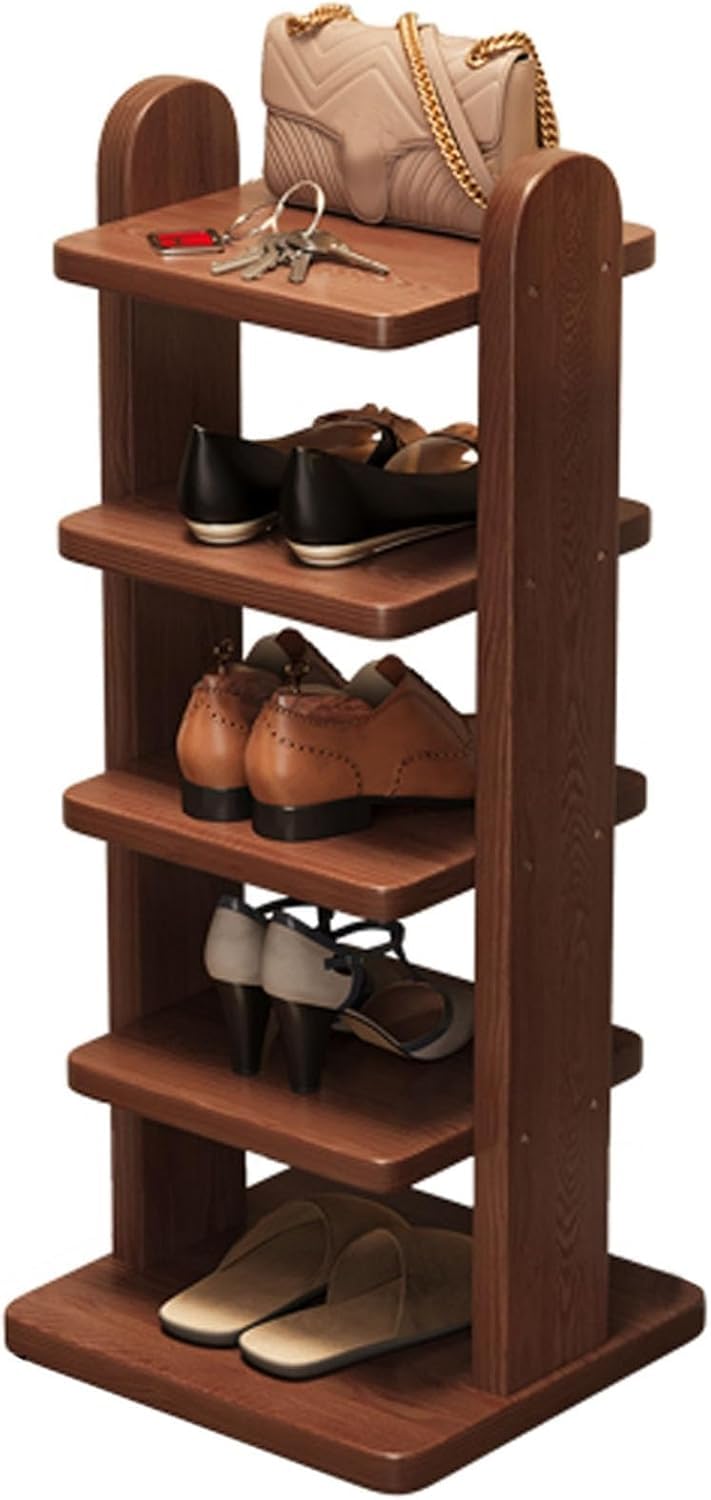 Tall Narrow Oak Shoe Rack 5/6/7 Tier, Space Saving Corner Shoe Organizer, Entryway Hallway Garage Shoe Storage Shelf for Small Spaces (5tier, 30cm)
