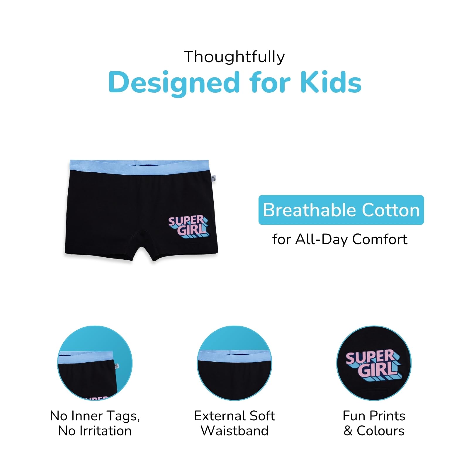YouGotPlanB Cotton Trunks for Girls | Ages 8-16 | Stretchable Trunks for Kids | Snug-Fit | Perfect for Active Girls