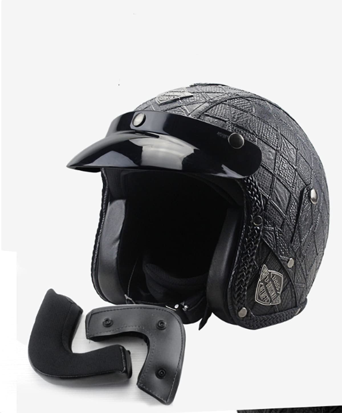 Casques de Moto Jet avec Lunettes Pare-Soleil,Vintage Casques de À Visage Ouvert ECE Certifié pour Hommes Et Femmes Retro 3/4 Moto Casque Chopper Cruiser Biker Pilot Crash Casques 1,2XL=63~64cm