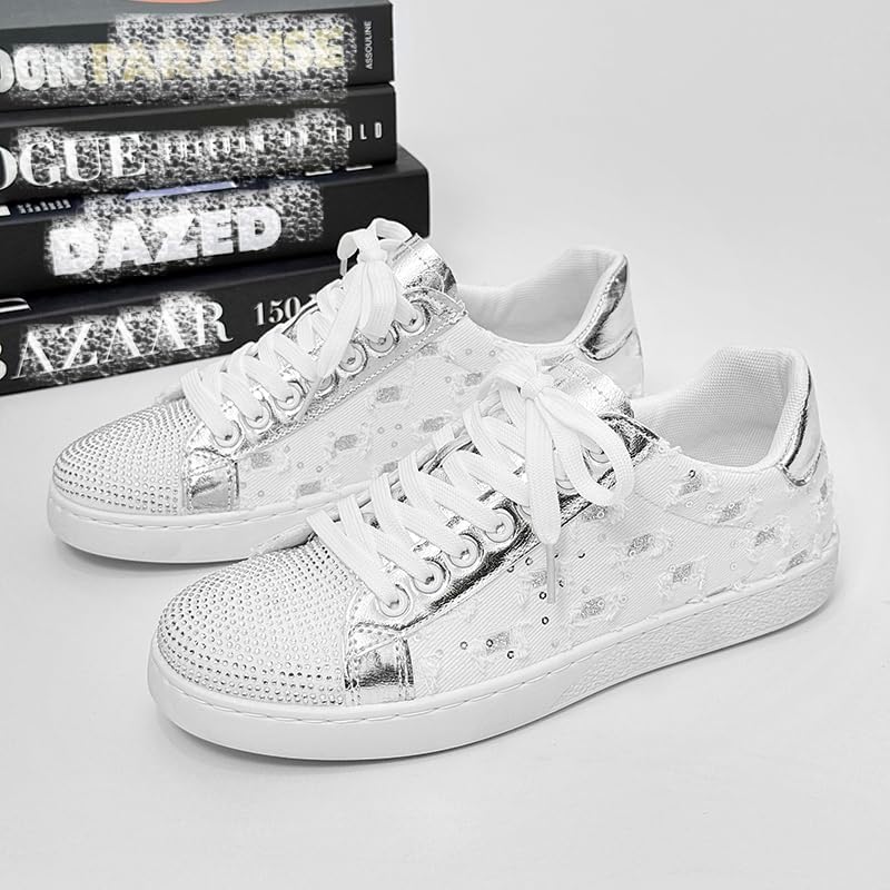 Men's Punk Rhinestone Sneakers Fashion Casual Walking Shoes Black White Athletic Sneakers - Image 4
