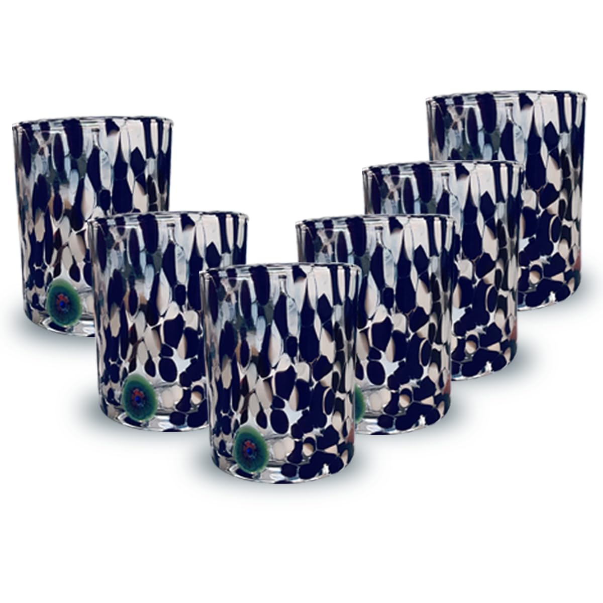 Gocce di Murano Lot de 12 verres à liqueur de pluie arc-en-ciel en verre de Murano soufflé à la main, colorés, élégants et précieux (blanc et noir, 12)